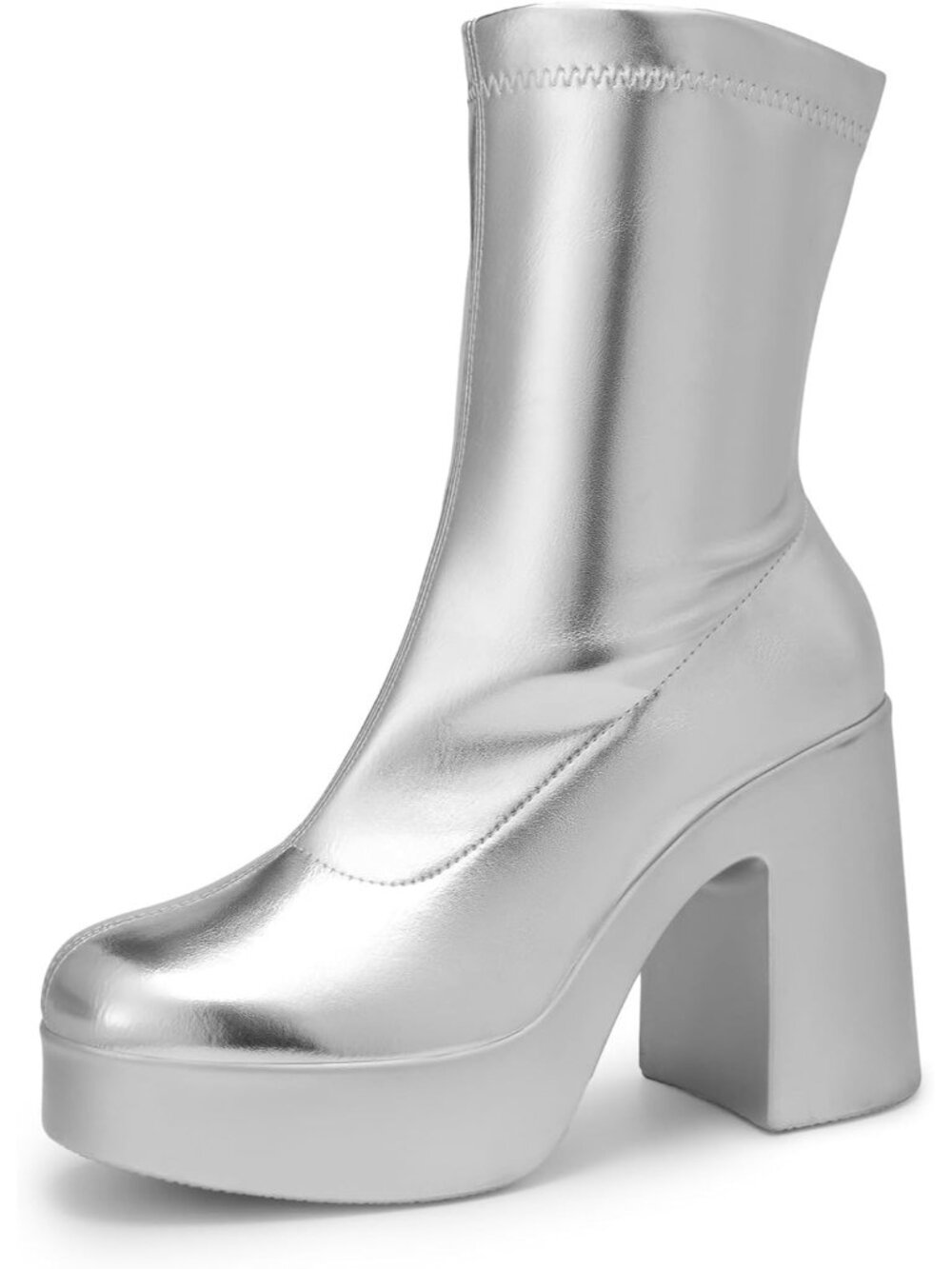 Dream Pairs Women's Silver Square Toe Gogo Chunky Block Heel Ankle Booties